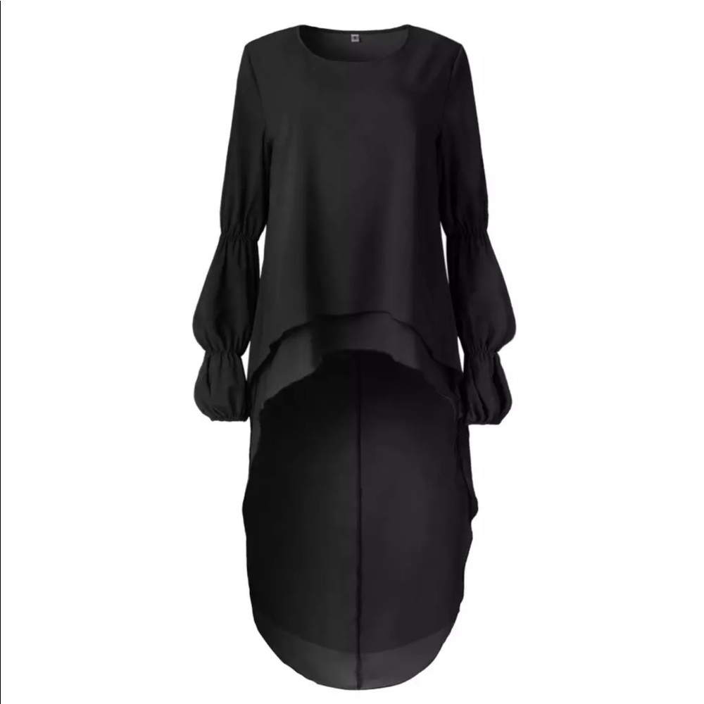 RESTOCKED! Black Caped Ruffle High Low Blouse - Picture 4 of 6